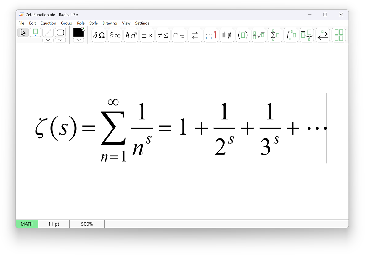 Radical Pie equation editor window