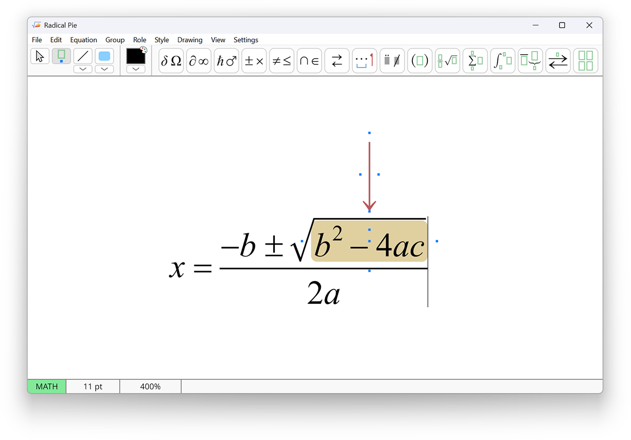 Annotation anchors in the Radical Pie equation editor