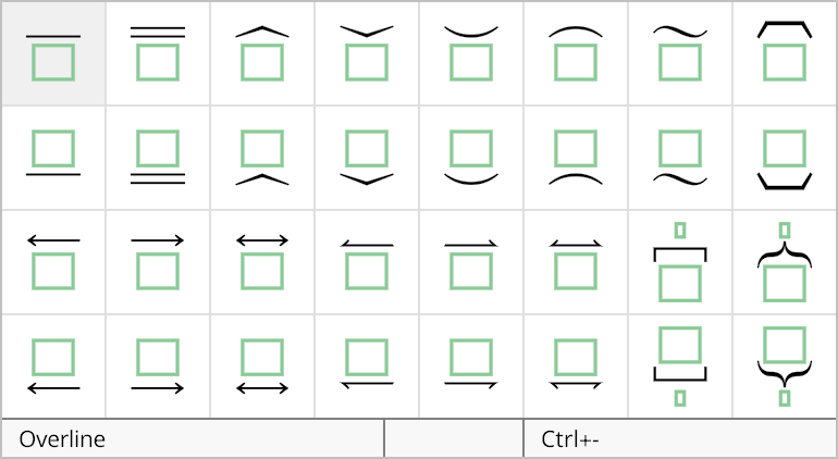 Wide marks palette in the Radical Pie equation editor