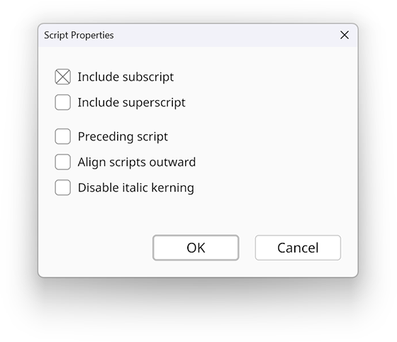 Script properties dialog in the Radical Pie equation editor