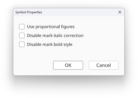 Symbol properties dialog in the Radical Pie equation editor